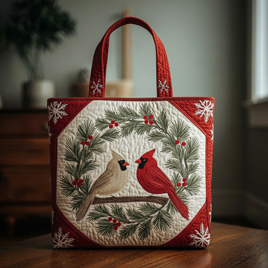 Cardinal Wreath Quilted Tote Bag NCU0HH292