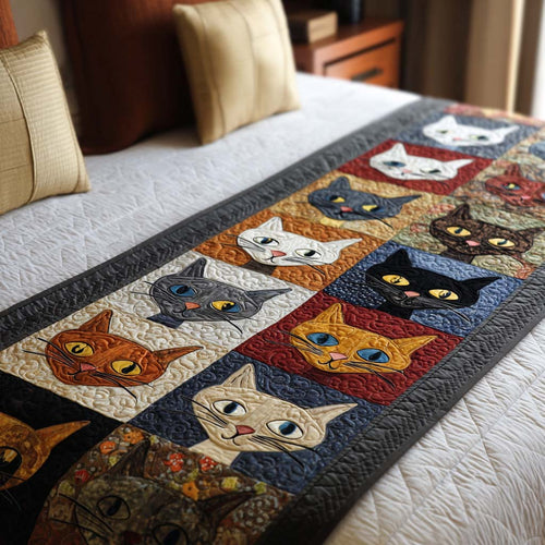 Cartoon Cats Quilted Bed Runner NCU0NT9932