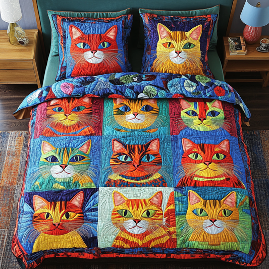 Cat Charm 3-Piece Quilted Bedding Set NCU0DK7433