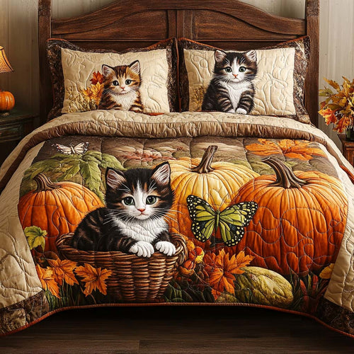 Cat Fall Dreams 3-Piece Quilted Bedding Set NCU0NT8828