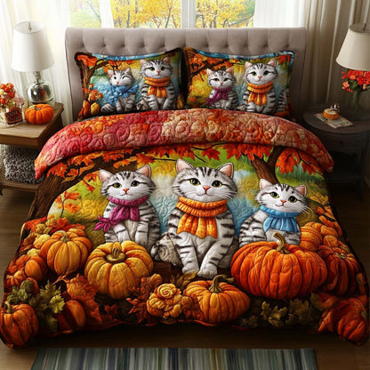 Cat Harvest Time 3-Piece Quilted Bedding Set NCU0NT8829