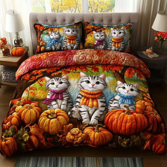 Cat Harvest Time 3-Piece Quilted Bedding Set NCU0NT8829