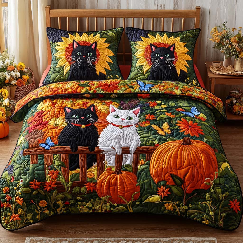 Cat Leaf Whispers 3-Piece Quilted Bedding Set NCU0NT8830