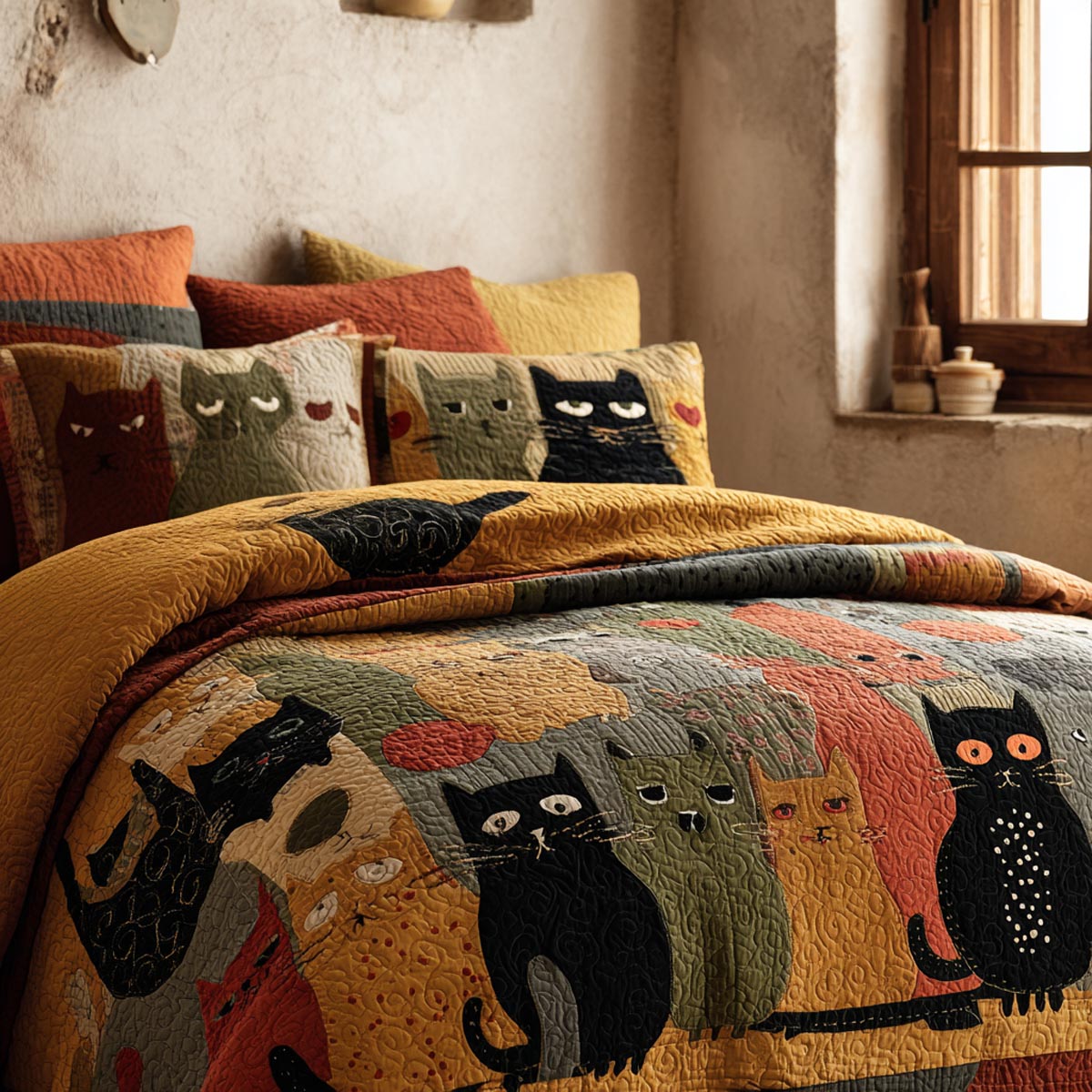 Cat Parade 3-Piece Quilted Bedding Set NCU0DV9110