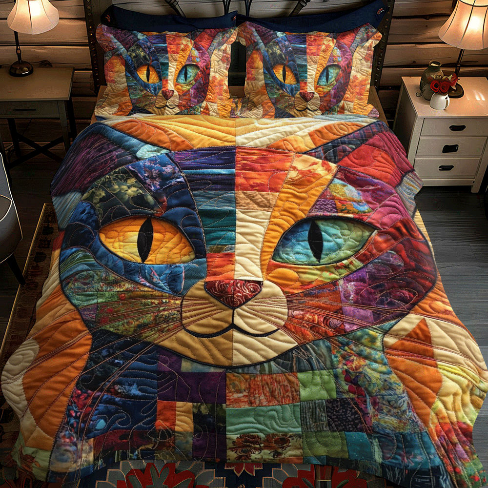 Cat Parade 3-Piece Quilted Bedding Set NCU0PD637