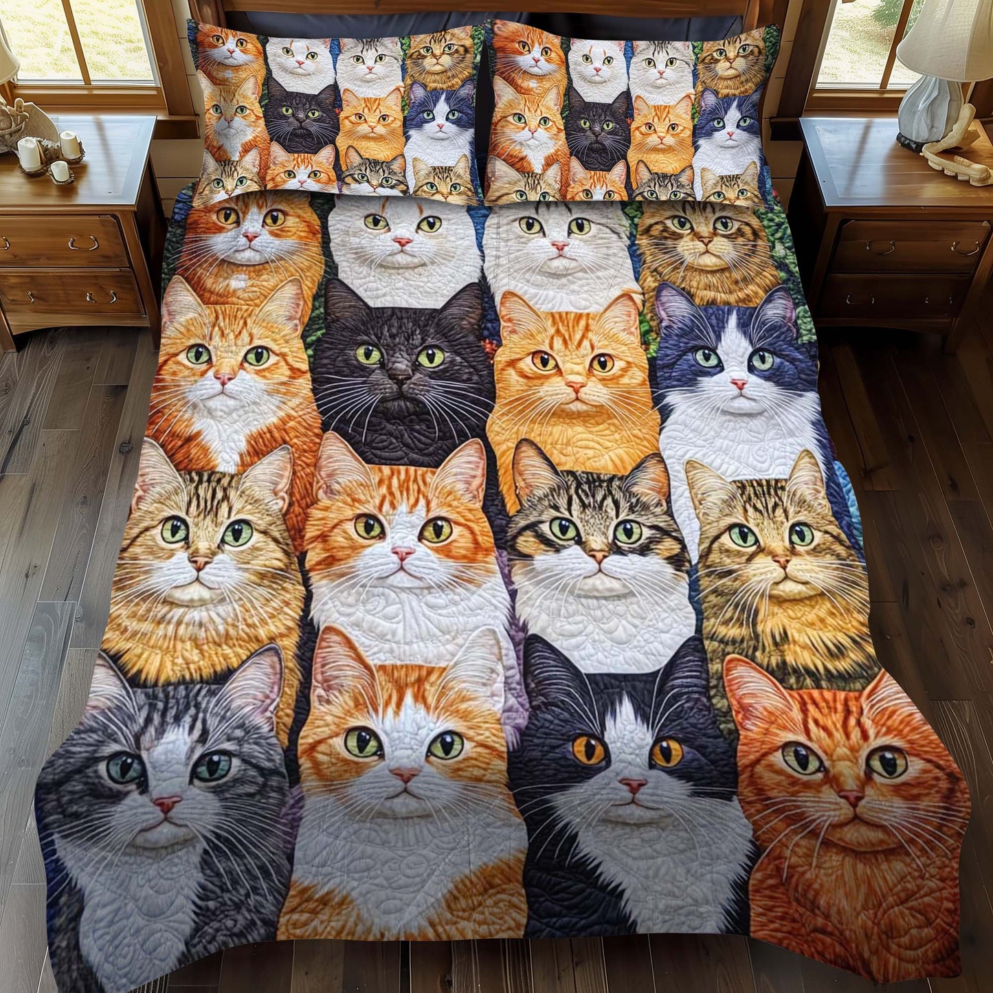 Cat Portraits 3-Piece Quilted Bedding Set NCU0NT995