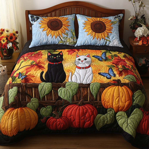 Cat Pumpkin Patch 3-Piece Quilted Bedding Set NCU0NT8831
