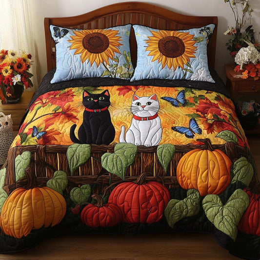 Cat Pumpkin Patch 3-Piece Quilted Bedding Set NCU0NT8831