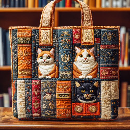 Cat Shelf Stories Quilted Tote Bag NCU0TD638