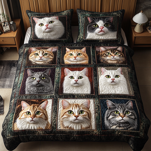 Cat Tales 3-Piece Quilted Bedding Set NCU0DK7437