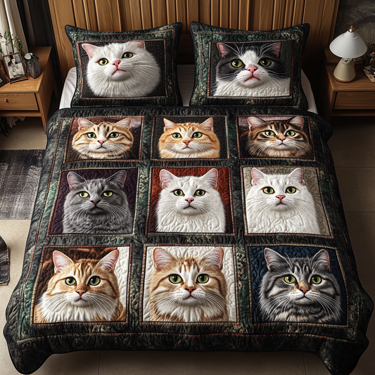Cat Tales 3-Piece Quilted Bedding Set NCU0DK7437