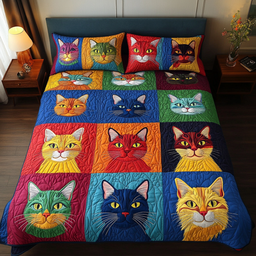 Cat Whiskers 3-Piece Quilted Bedding Set NCU0DK7434