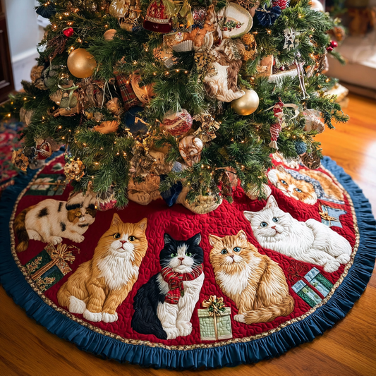 Cat Whispers Christmas Quilted Tree Skirt NCU0DK10570