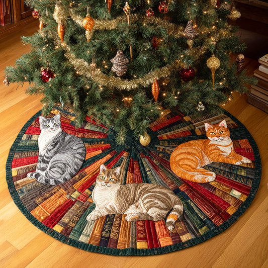 Cat and the Open Tome Christmas Quilted Tree Skirt NCU0TD1115