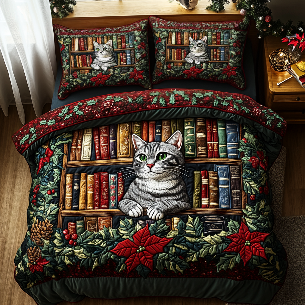 Cat the Storyteller 3-Piece Quilted Bedding Set NCU0DV2077