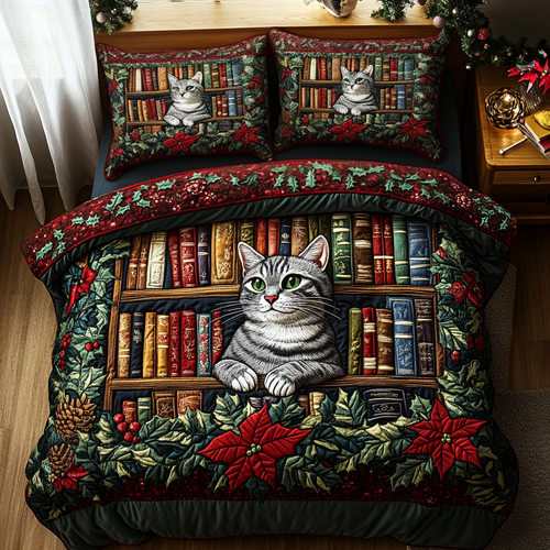 Cat the Storyteller 3-Piece Quilted Bedding Set NCU0DV2077