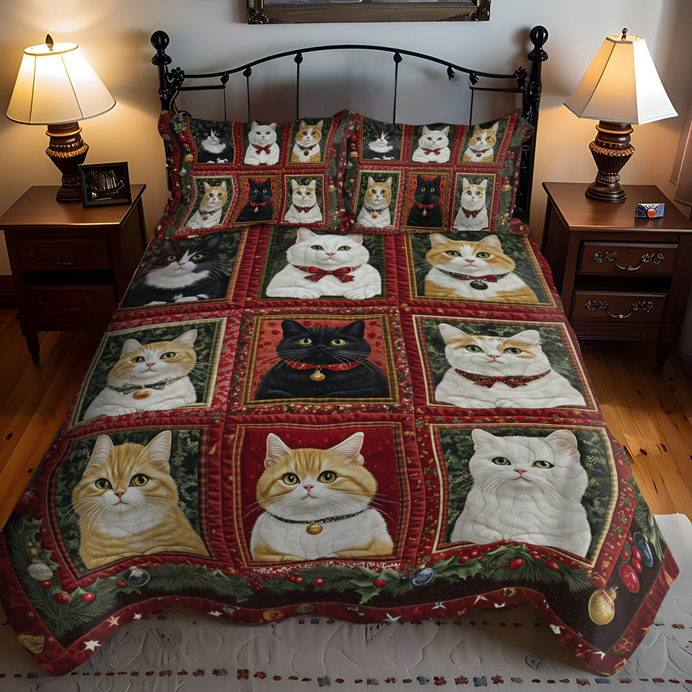 Catmas Celebration 3-Piece Quilted Bedding Set NCU0TL1765
