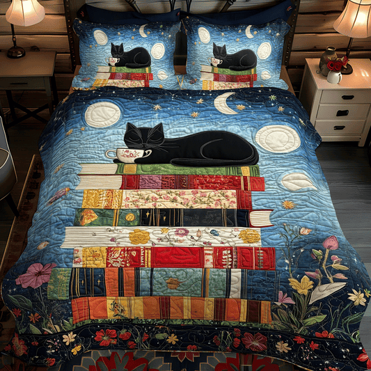 Catnap On Books 3-Piece Quilted Bedding Set NCU0TL1070