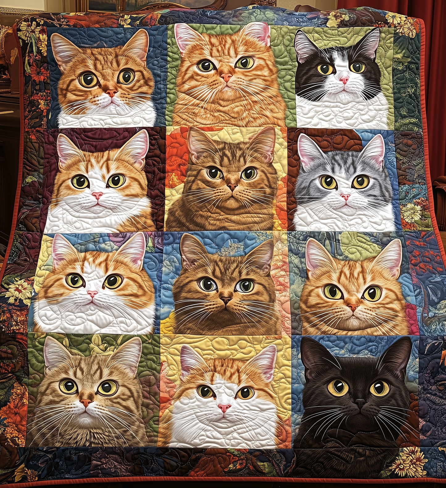 Cats in Bloom Quilted Blanket NCU0TL1148