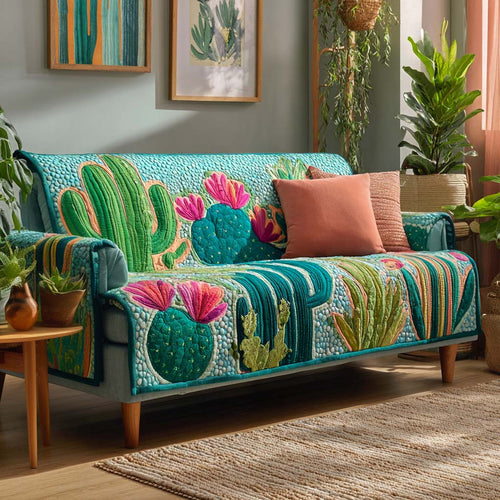 Cactus Blooming Quilted Sofa Cover NCU0XD1493