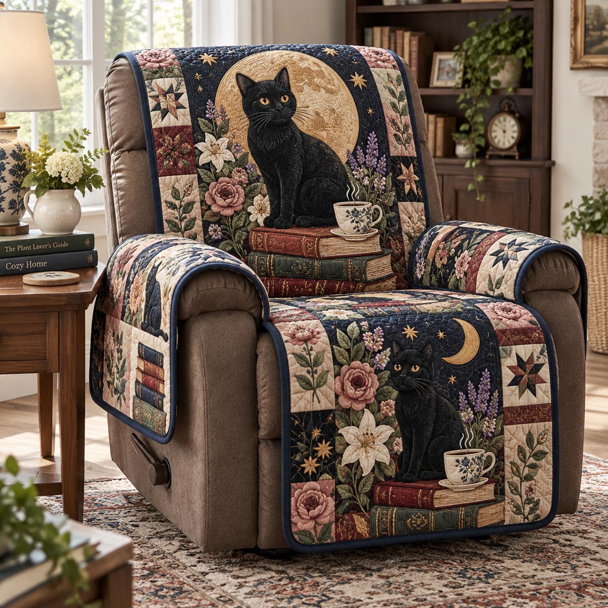 Celestial Black Cat Quilted Sofa Cover NCU0DV10248