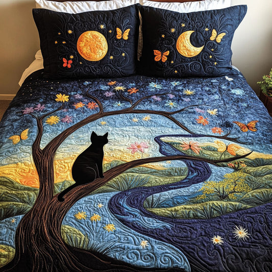 Celestial Cat 3-Piece Quilted Bedding Set NCU0PT7100