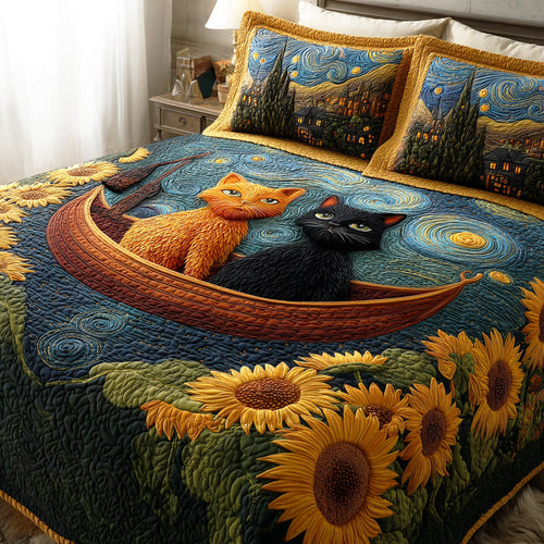 Celestial Cat Night 3-Piece Quilted Bedding Set NCU0TD1816