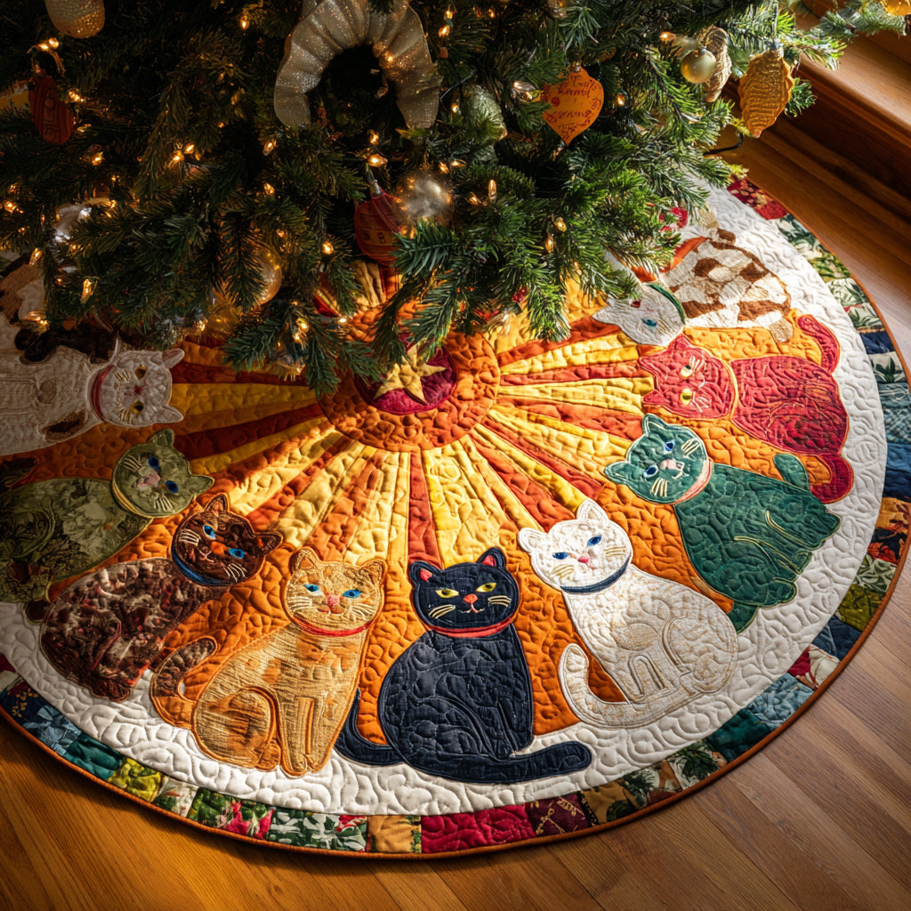 Celestial Cat Quilted Christmas Tree Skirt NCU0HH1154