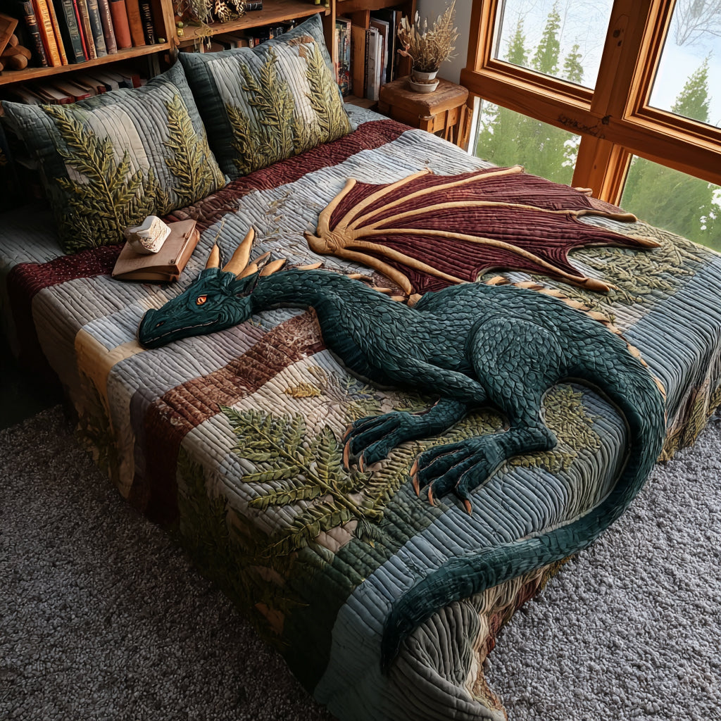 Celestial Fire Drake 3-Piece Quilted Bedding Set NCU0DV8701