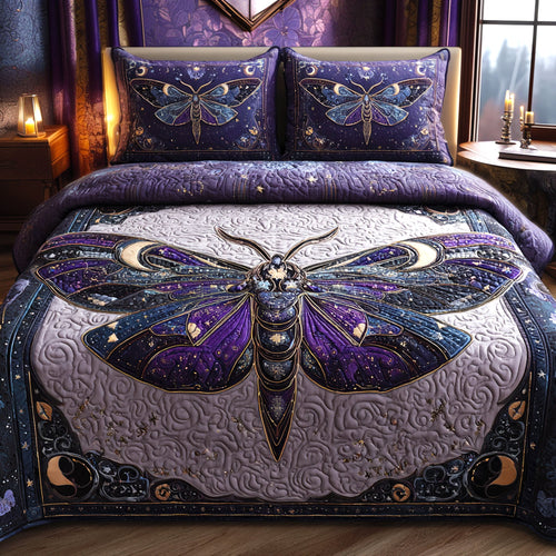 Celestial Twilight Moth 3-Piece Quilted Bedding Set NCU0TV176