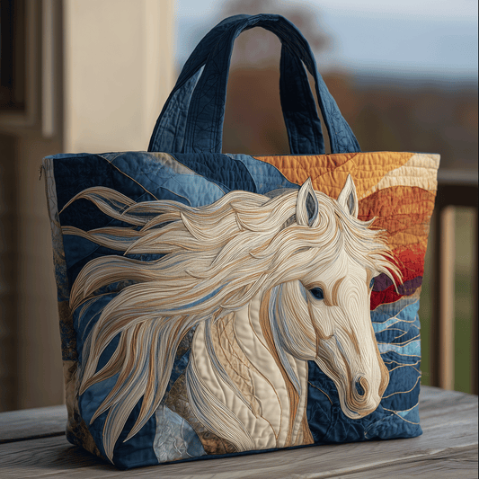 Celestial White Horse Quilted Tote Bag NCU0TH2870