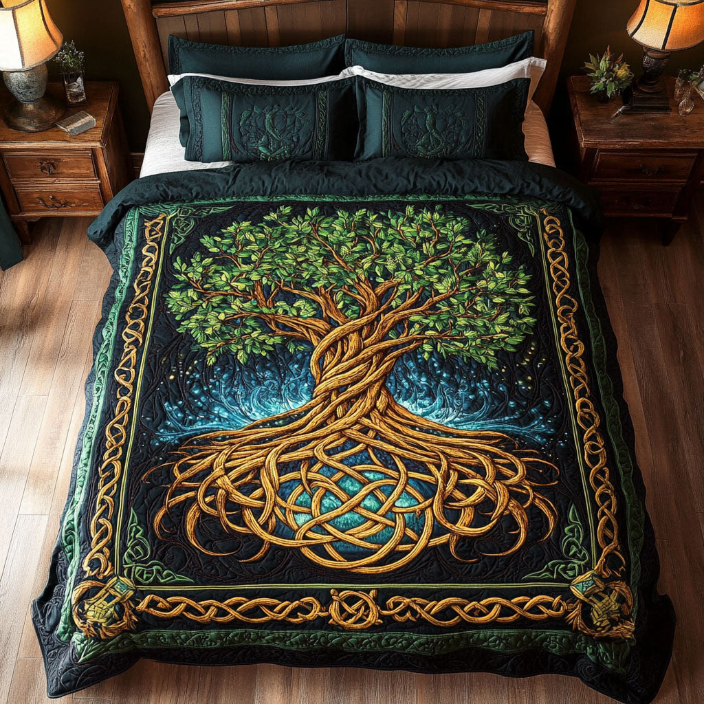 Celtic Bloom Haven 3-Piece Quilted Bedding Set NCU0PT3323