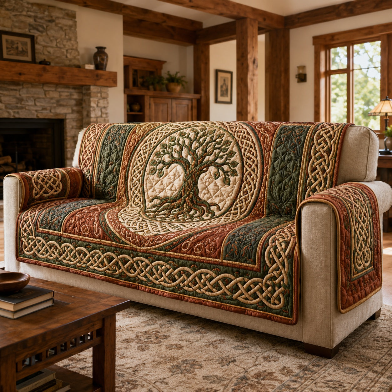 Celtic Hearth Timber Quilted Sofa Cover NCU0VL3856