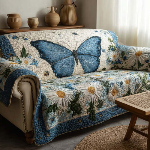 Cerulean Daisy Quilted Sofa Cover NCU0HH1840