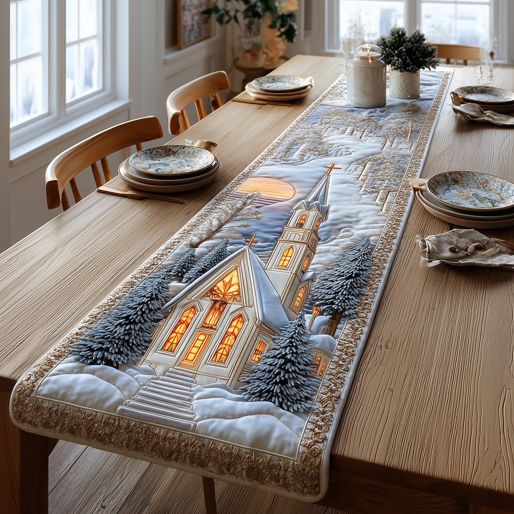 Chapel at Winter Dawn Quilted Table Runner NCU0TH3884