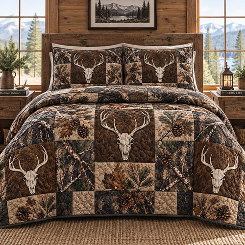 Charcoal Deer Lodge 3-Piece Quilted Bedding Set NCU0DV10285