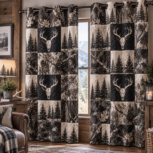 Charcoal Deer Woods Quilted Curtains NCU0DV10399