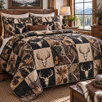 Charcoal Stag Heritage 3-Piece Quilted Bedding Set NCU0DV10493