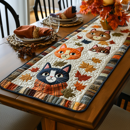 Charming Autumn Cat Quilted Table Runner NCU0PD447
