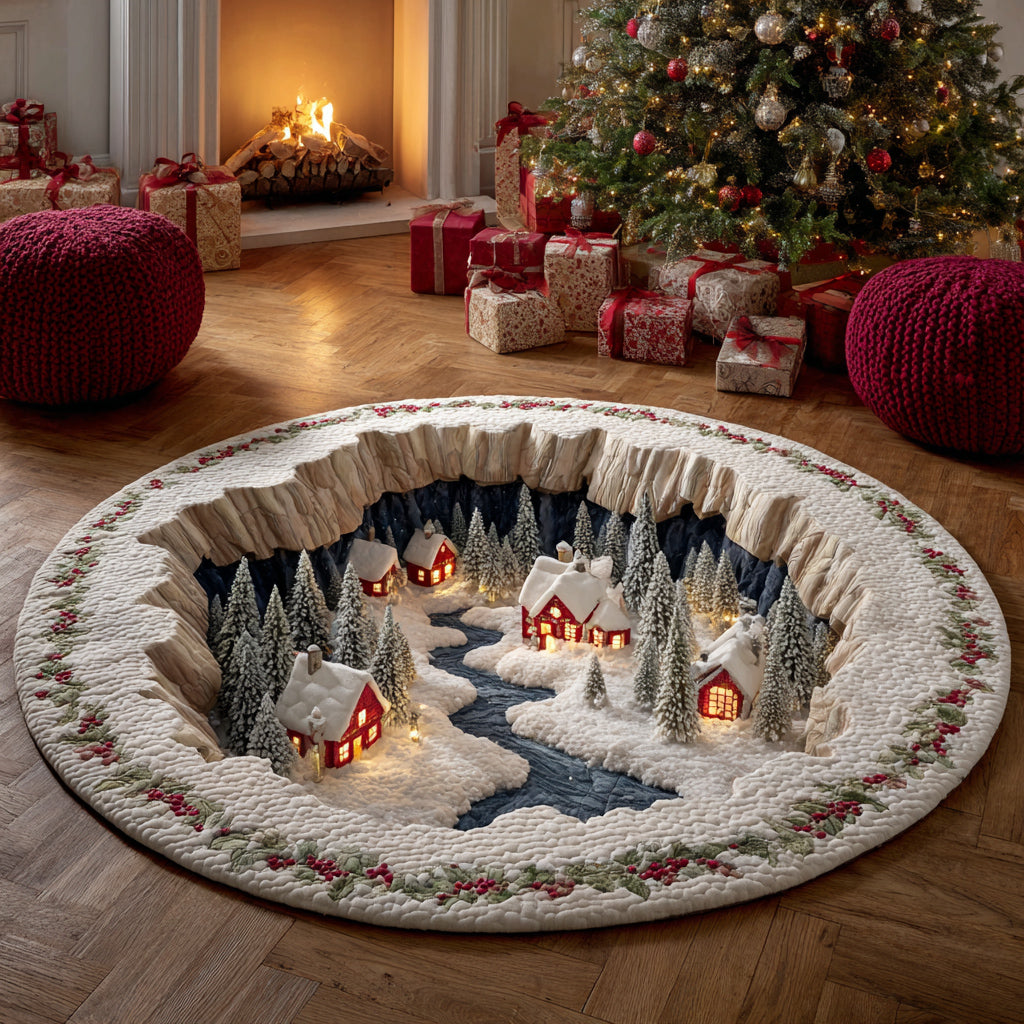 Charming Christmas Village Quilted Round Mat NCU0HH839