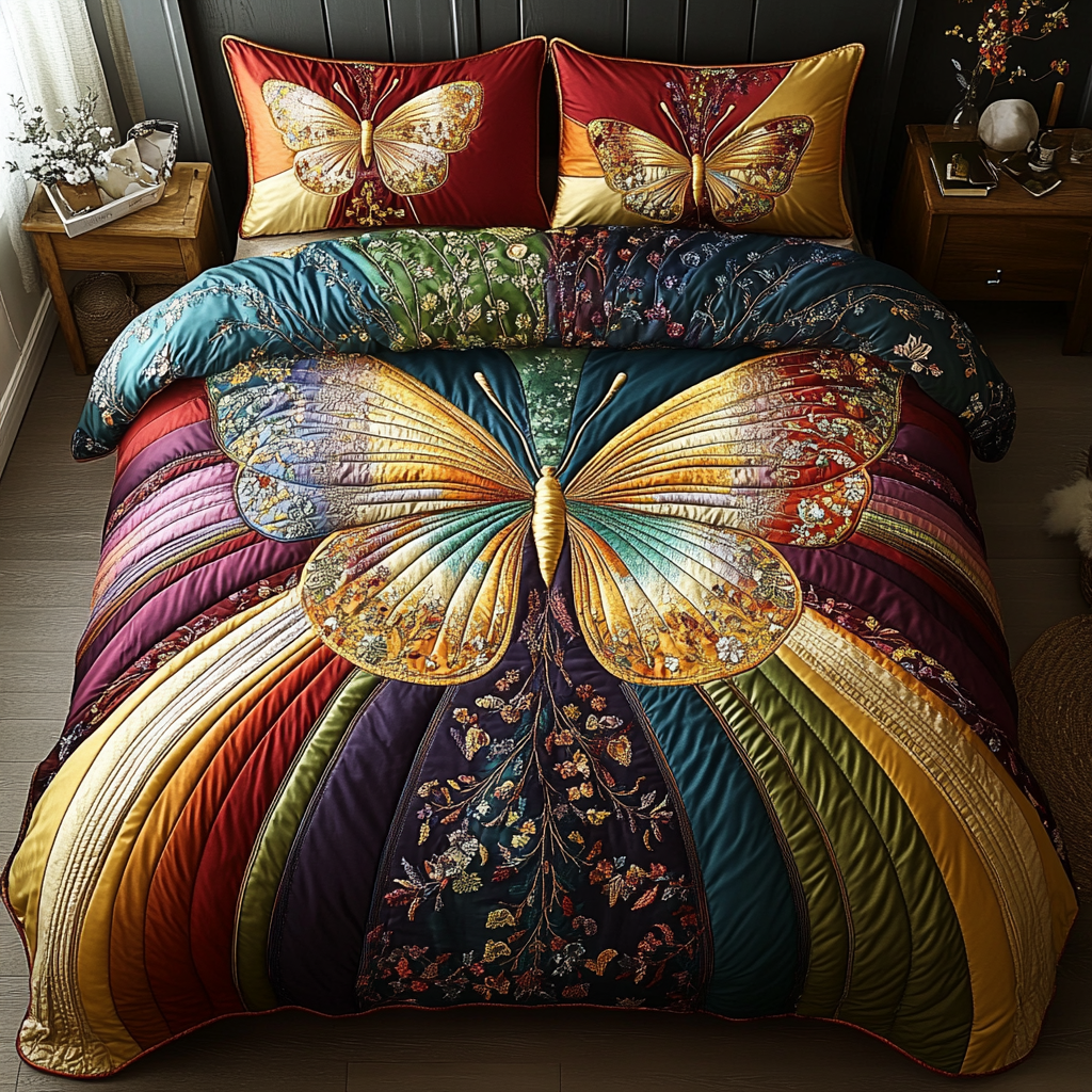 Chasing Butterflies 3-Piece Quilted Bedding Set NCU0DV3193