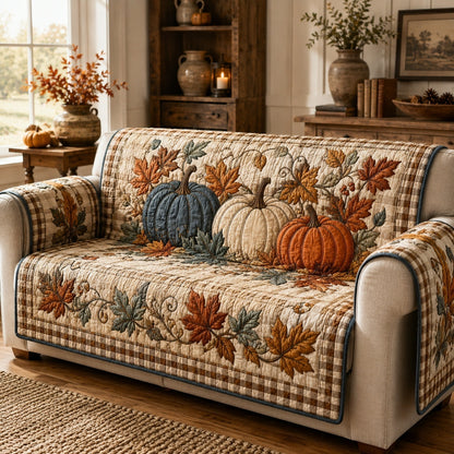 Checkered Pumpkins Quilted Sofa Cover NCU0VL3781