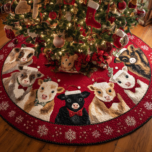Cheer Highland Cow Quilted Christmas Tree Skirt NCU0HH1189
