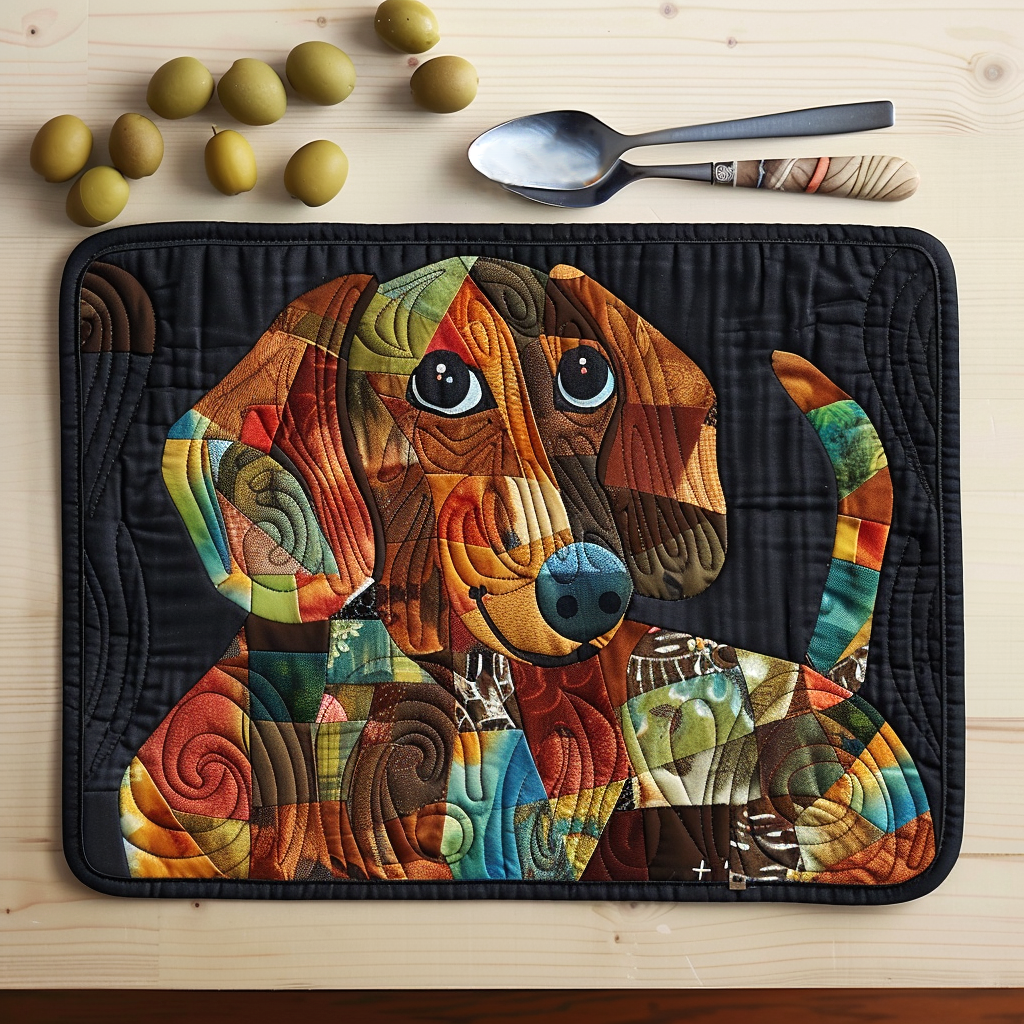 Cheerful Smile Autumn Dachshund Quilted Placemat NCU0TH004