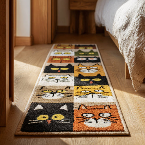 Cheerful Cat Faces Runner Carpet NCU0HH945