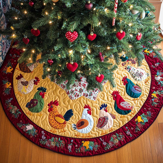 Cheerful Christmas Cluckers Christmas Quilted Tree Skirt NCU0NT1939