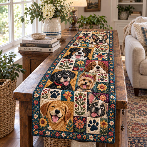 Cheerful Dog Faces Quilted Table Runner NCU0DV10457