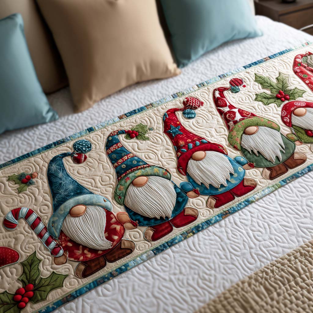 Cheerful Gnomes Quilted Bed Runner NCU0NT10293