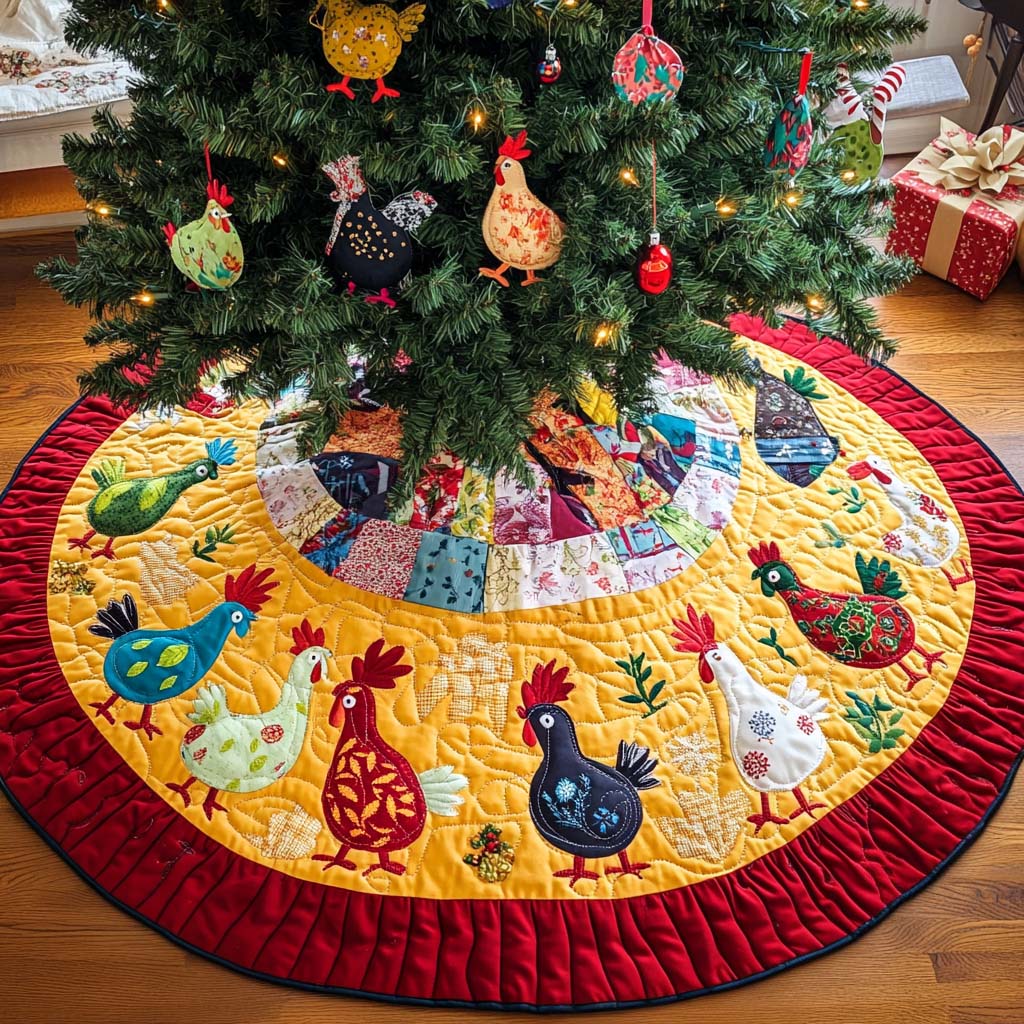 Cheerful Hens Christmas Quilted Tree Skirt NCU0NT1966