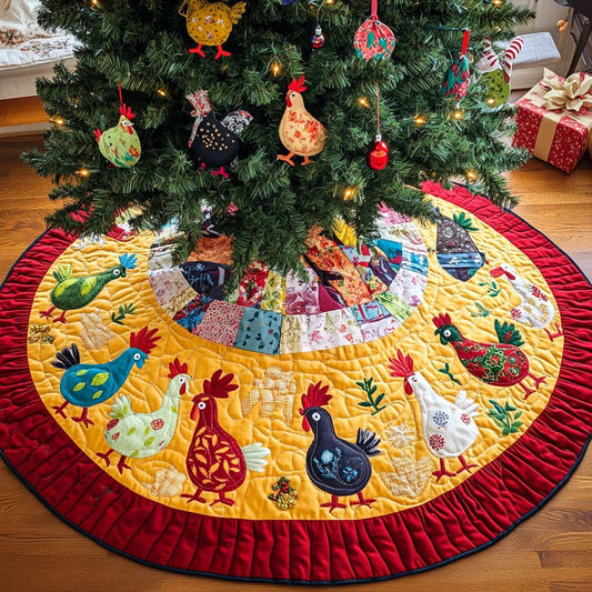 Cheerful Hens Christmas Quilted Tree Skirt NCU0NT1966
